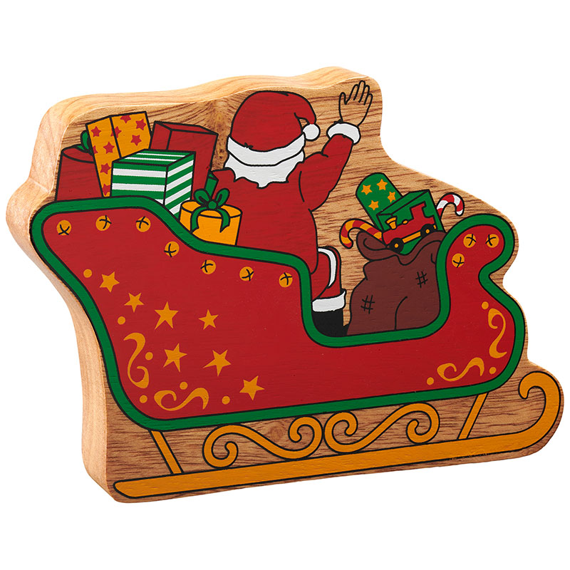 NC596 Natural red Father Christmas in a sleigh – back